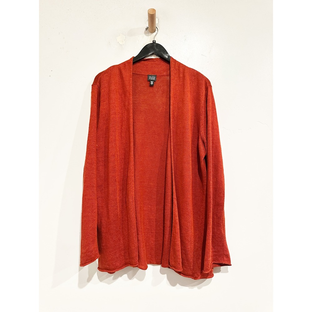 Eileen Fisher Burnt Orange Linen Cardigan Size Large Coastal‎